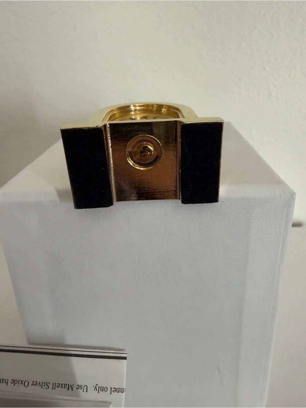 Elgin Mini Mantel Clock Gold Tone Quartz Roman Numerals Open Face w/ Manual